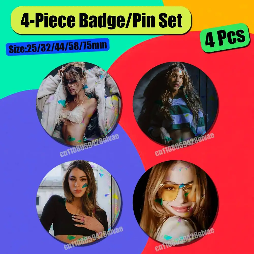 For Tini Martina Stoessel Badge Pin Insignia 4 Piece Set Round Button Emblem Laser Film Gift 44mm Custom