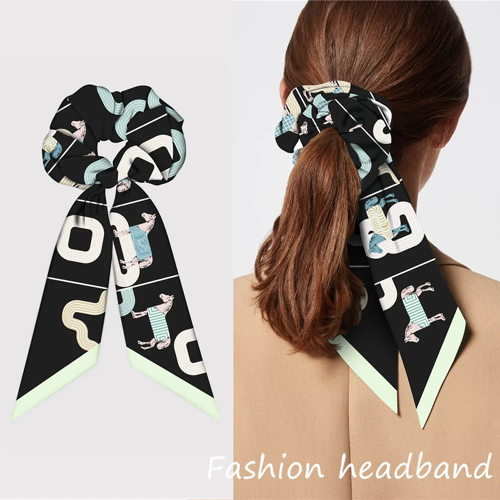 

European and American French New Plaid War Horse Twill Silk Women's Headband Decorative Ponytail Tie Head with Hair Band Girl
