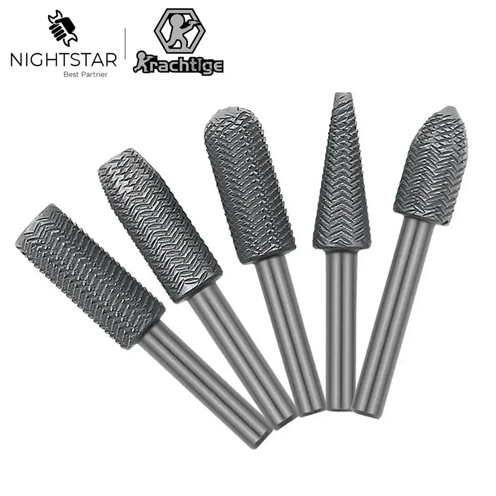 5pcs Rotary Steel File 6mm Shank Wood Drill Bits Burrs Metal Grinding Grooved Sanding Engraving Milling Polish Tool