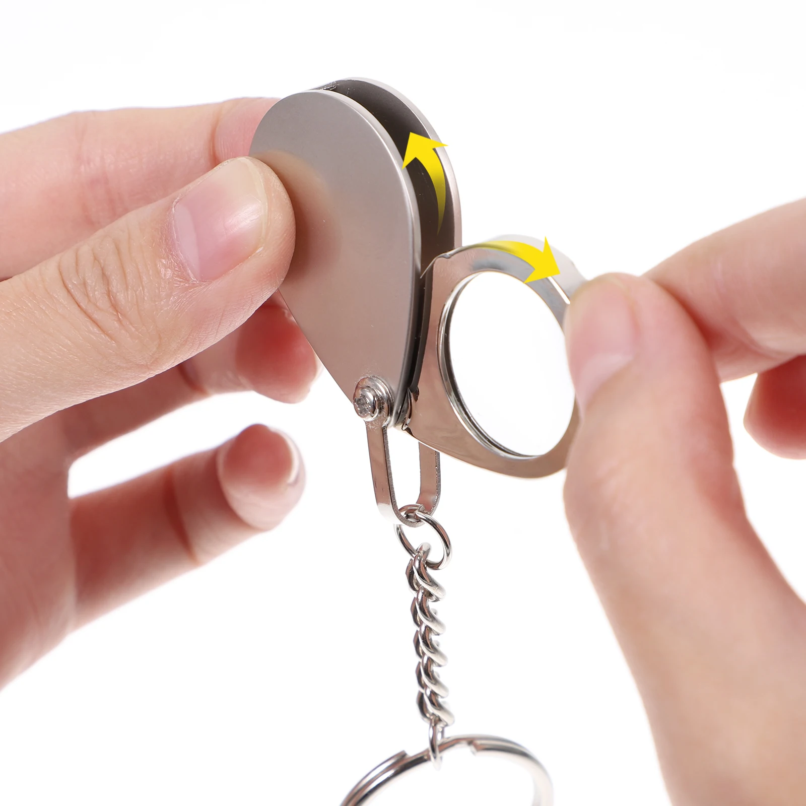 

Magnifier Keychain Dual Lens Jewelry Loupe Mini Readers Metal Foldable Magnifier Keychain Durable Creative Gift