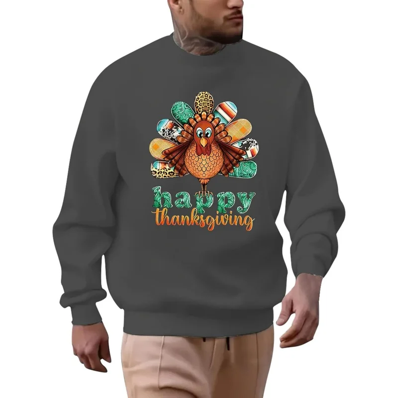 Men's Thanksgiving turkey patterned shirtlong sleeved sweatshirtround neck pullover2024 autumn fashion