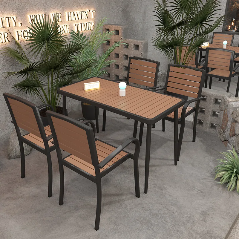Outdoor plastic wood table and chair combination bed and breakfast table anti-corrosion sunscreen wrought iron dining table