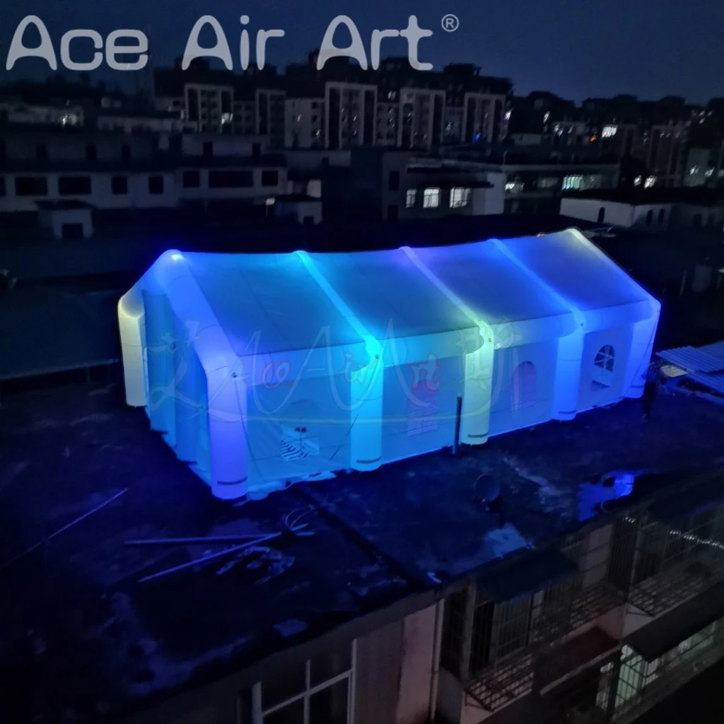 LEDライト付きインフレータブルウェディングテント、屋外パーティーテント、ポータブルマーキーウェディングハウス、ホワイトガーデンテント（結婚式イベント用）