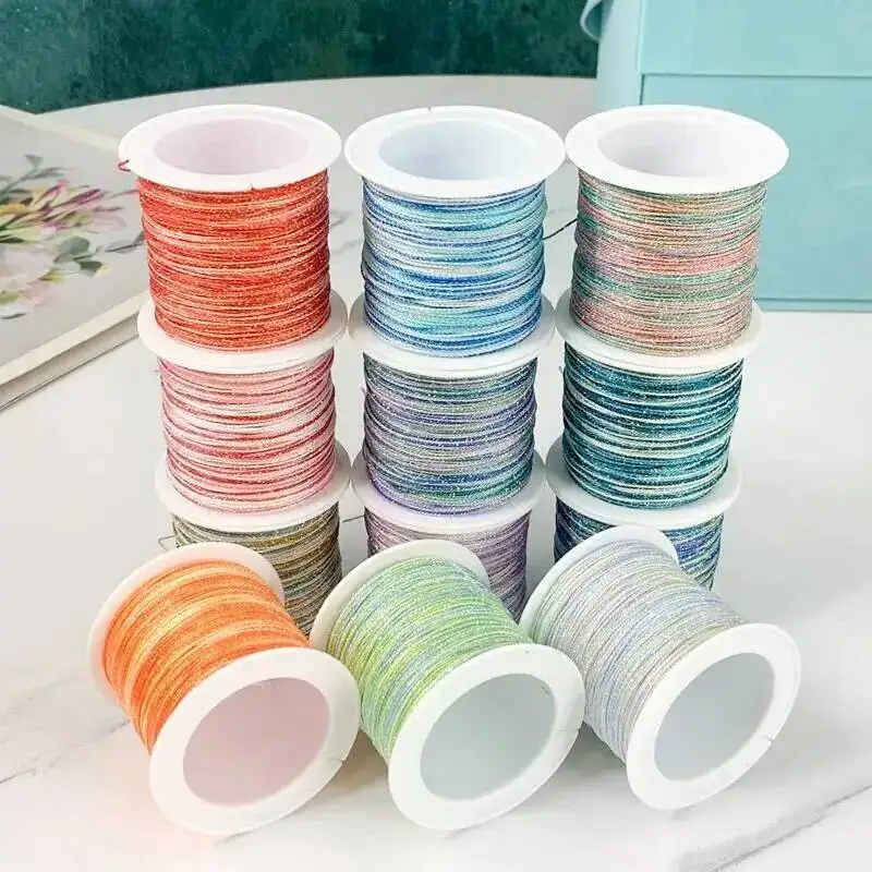 0.4mm 50m 6 Strand Gradient Rainbow Color Thread Rope String For Bracelet Braided Jewelry Making Metallic Cords Thread
