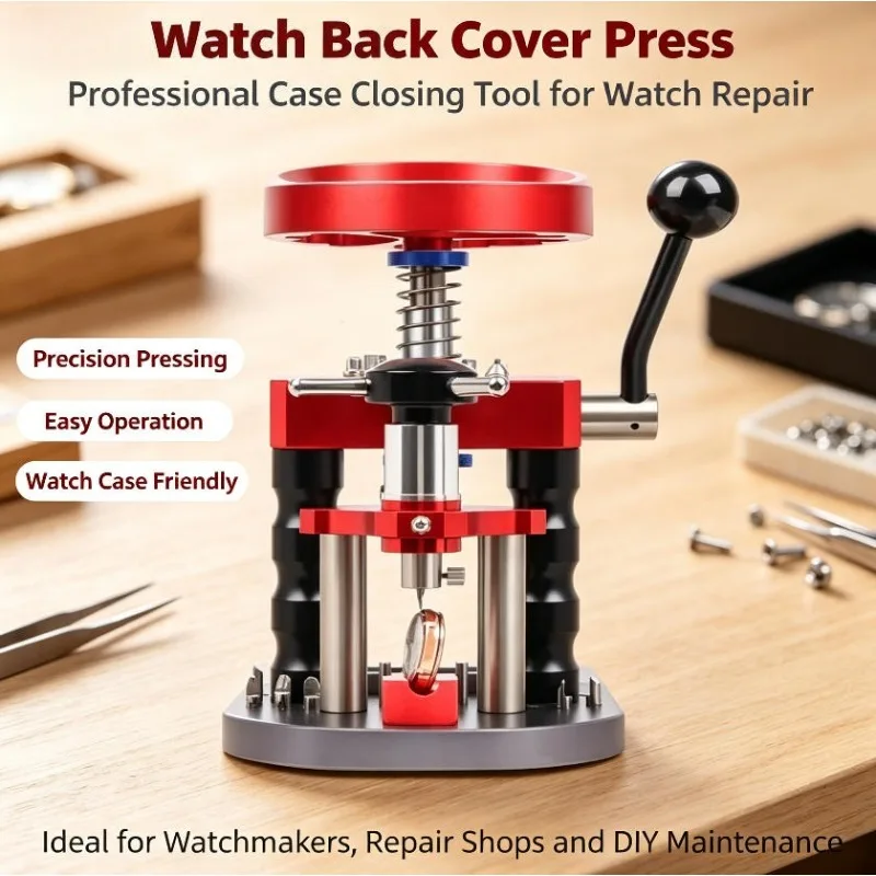 2-in-1 Watch Back Case Opener Press Machine Aluminum Alloy Watch Repair Tool for Watch Back Cover Remove & Sealing