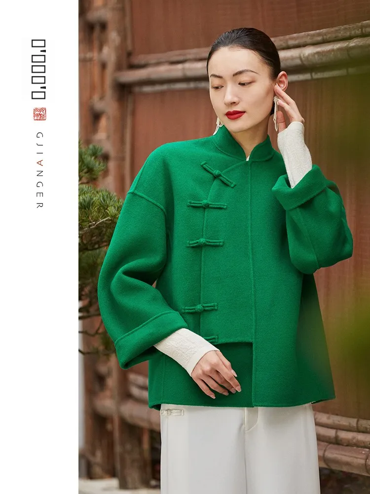 

Original Handmade Woolen ort Coat with Button Collar for Women Chinese Sle Stand up Collar Outerwear for Winter Season