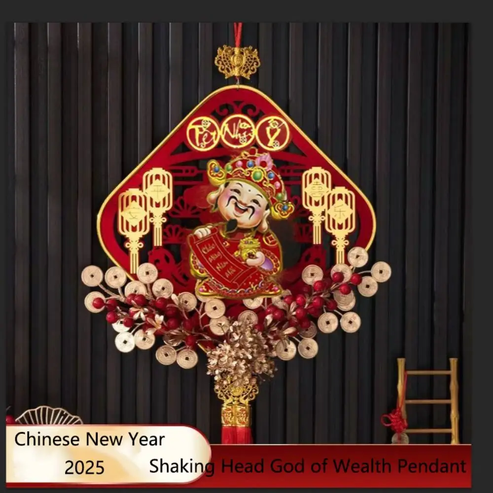 Shaking Head God of Wealth God of Wealth Pendant Red Hanging Chinese Knot New Year Ornament Electric Spring Festival Pendants