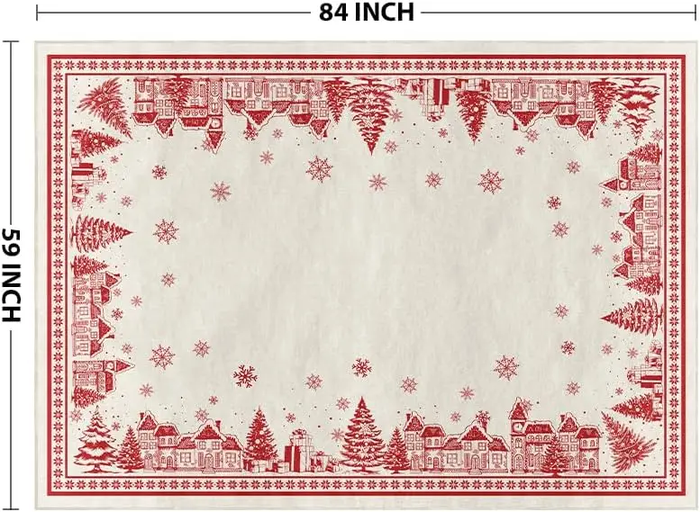 Beige House Xmas Tree Christmas Area Rug, Winter Home Decor Low-Profile Non-Slip Washable Large Rug for Living Room Bedroom