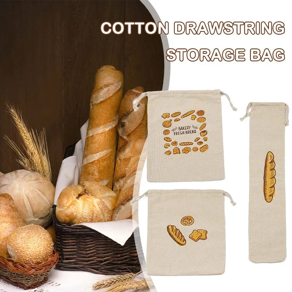 Portable Linen Bread Bags Reusable Homemade Drawstring Loaf Bag Kitchen Storage Bread Large Washable Storage Bag Food Organizer