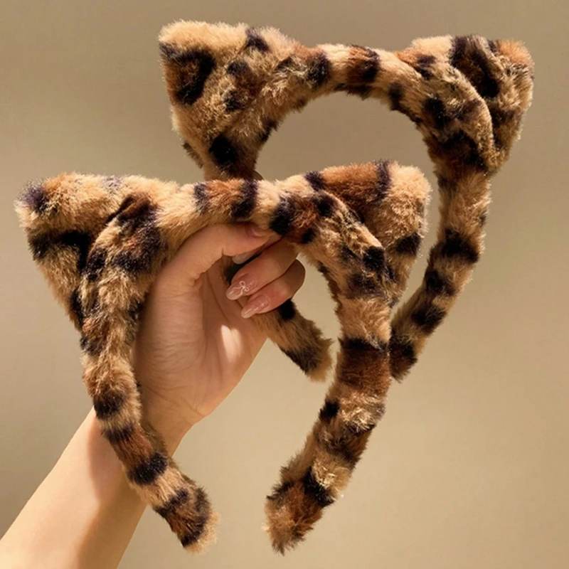 1/2 قطعة أغطية الرأس فو الفراء ليوبارد طباعة إكسسوارات الشعر الشعر هوب غسل الوجه أفخم العصابات الشعر آذان القط Headbands ملابس الحفلات
