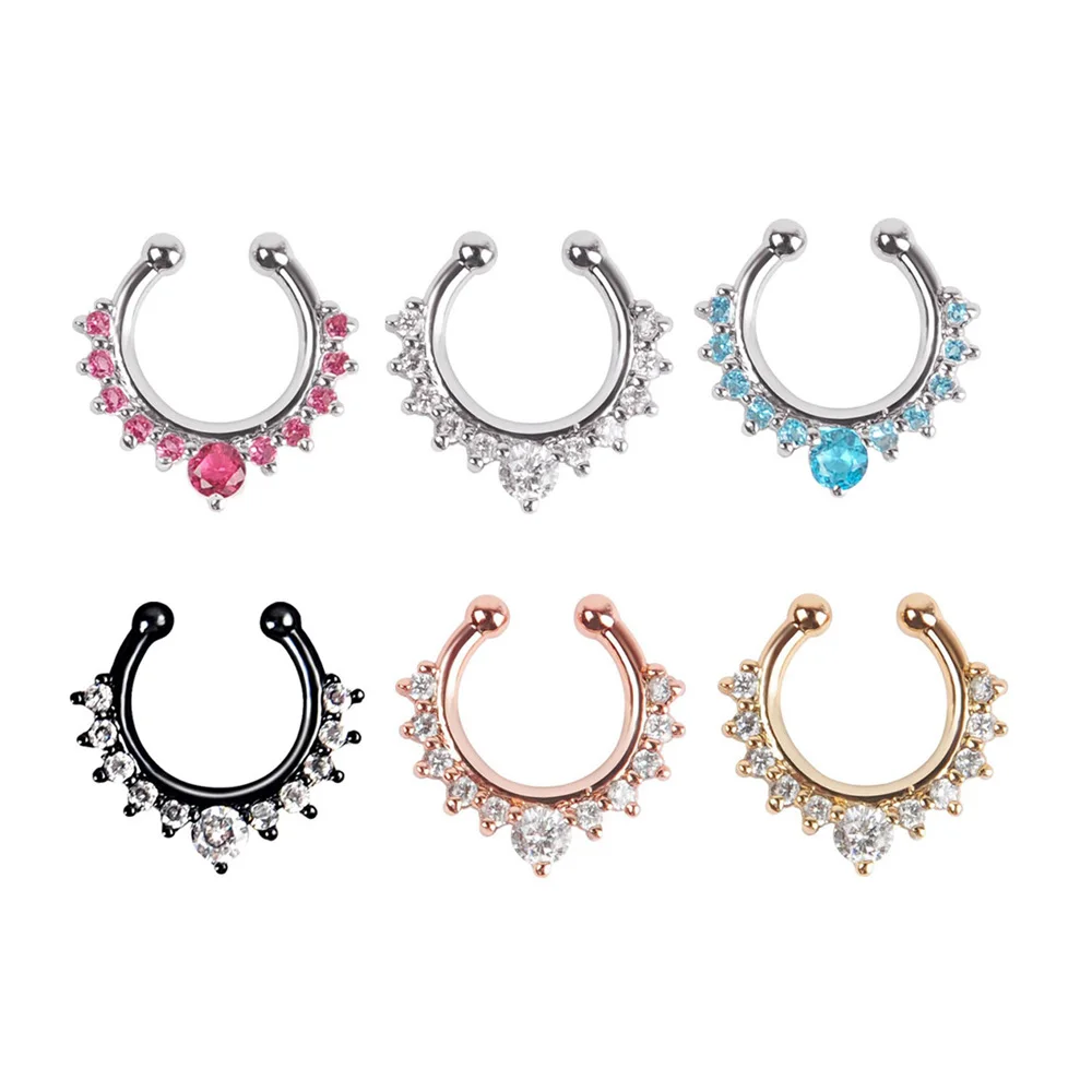 1Pc Fashion Rhinestone Fake Nose Ring Hoop  Faux Septum Piercing Ring Cheater Jewelry Faux Piercing Women Non Piercing Jewelry