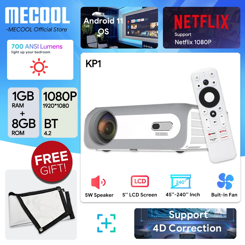 

MECOOL KP1 Projector Home Theater 1080P FULL HD 14000 Lumens Display Device for Home and Movie 5'' LCD Screen Portable Proyector