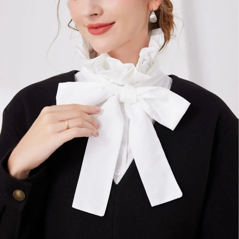 Nuova decorazione con fiocco in cotone con volant, colletto finto nero staccabile, camicia bianca, colletto falso da donna