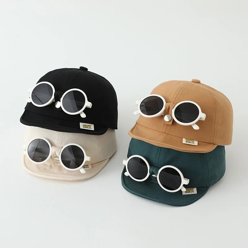 

Summer Outdoor Baby Baseball Cap With Detachable Sunglasses Solid Color Baby Boys Girls Sun Hat Kids Duck Tongue Cap