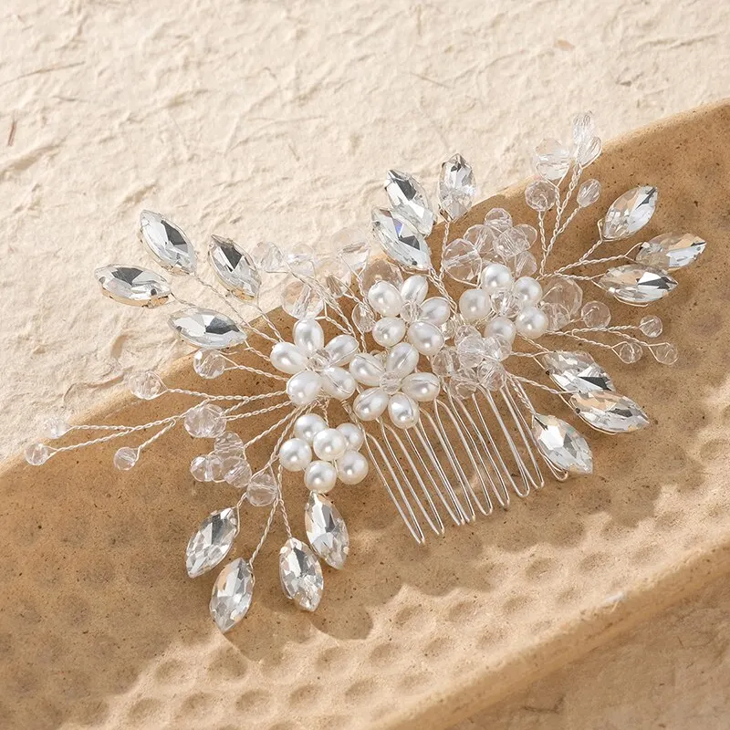 Fashion Crystal Flower Hair Combs Clips Bridal Wedding Hair Accessories for Women Bride Headpiece Hairpins Bridesmaid Jewelry