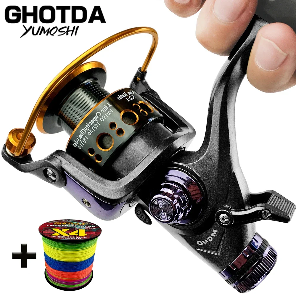 GHOTDA Double Brake Fishing Reel Super Strong Carp Fishing Feeder Spinning Reel Spinning Wheel 3000 4000 5000 6000 for Big Fish