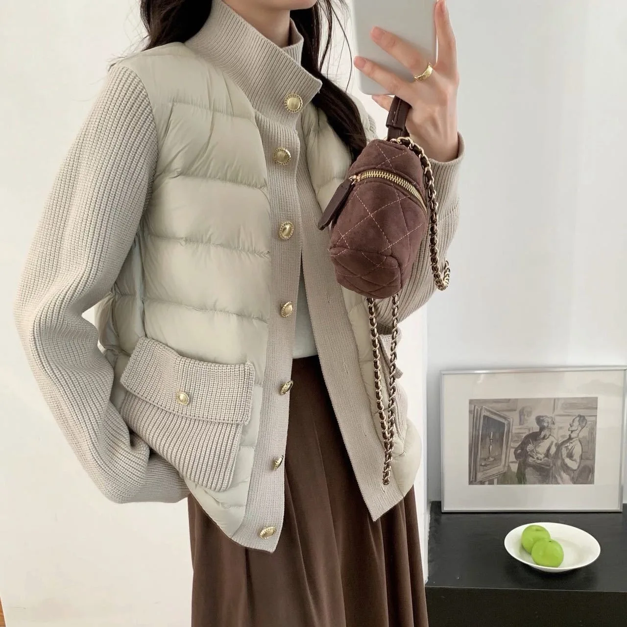 

2026 Autumn/Winter New Women's Down Jacket Windproof Stand Up Collar Knitted Jacket