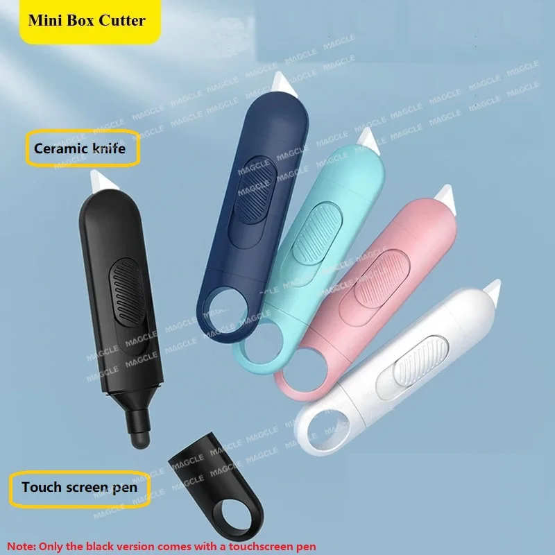 Kawaii Portable Cutting Tools Mini Ceramic Utility Knife Safe Blades Box Packaging Opener with Keychain Hang Hole Locks