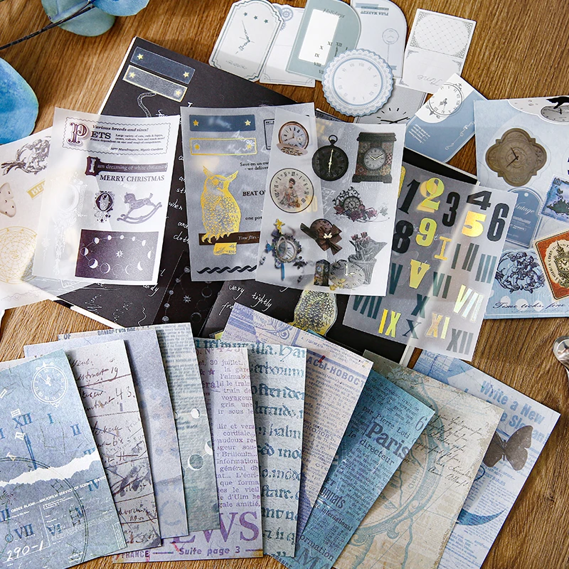 30pcs Vintage Stickers Material Paper Combo Kit DIY Collage Junk Journal Decor Diary Materials Scrapbooking Sets