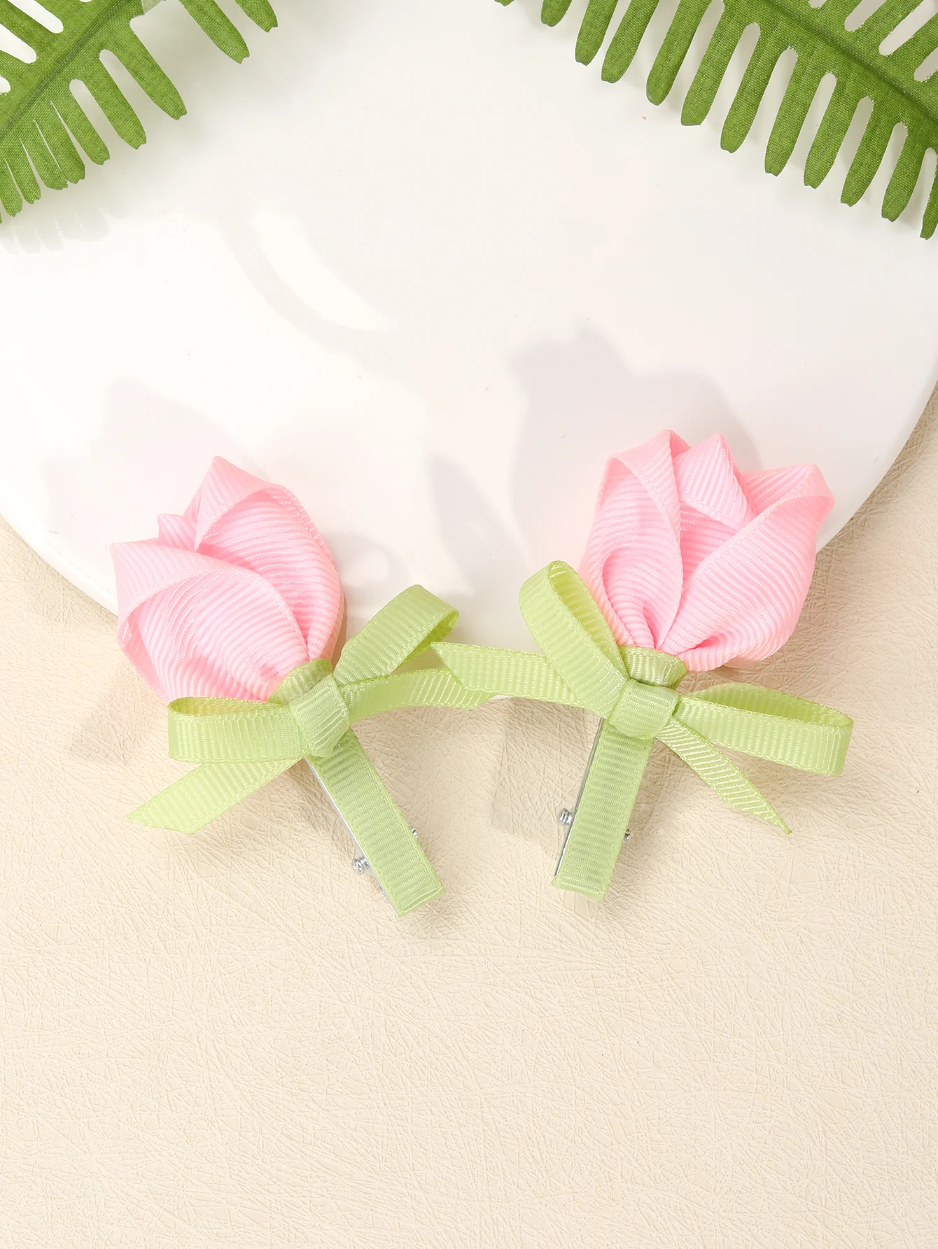 2pcs Pink Rose Bow Decorated Hair Clips for Little Girls, Satin Ribbon Hair Clips, Sweet Hair Accessories for Kids
