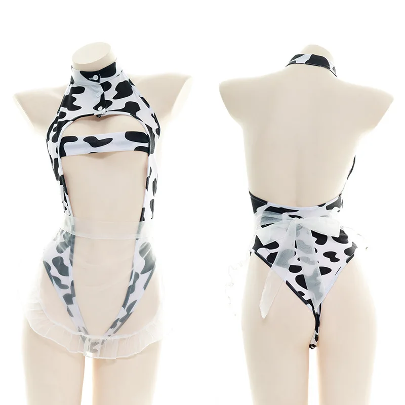 Anime Cute Women Sexy Cow Lingerie Set Anime Maid Bikini Kawaii Girl Cosplay Costume  Lingerie Bodysuit with Maid Halloween view 3