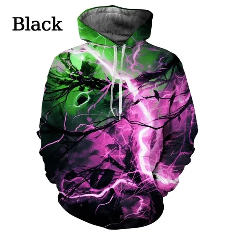 Modne bluzy z kapturem z wzorem błyskawicy Wiosna Jesień Trend z długim rękawem Cool 3D Printed Pullovers For Mens Casual Streetwear Hoody