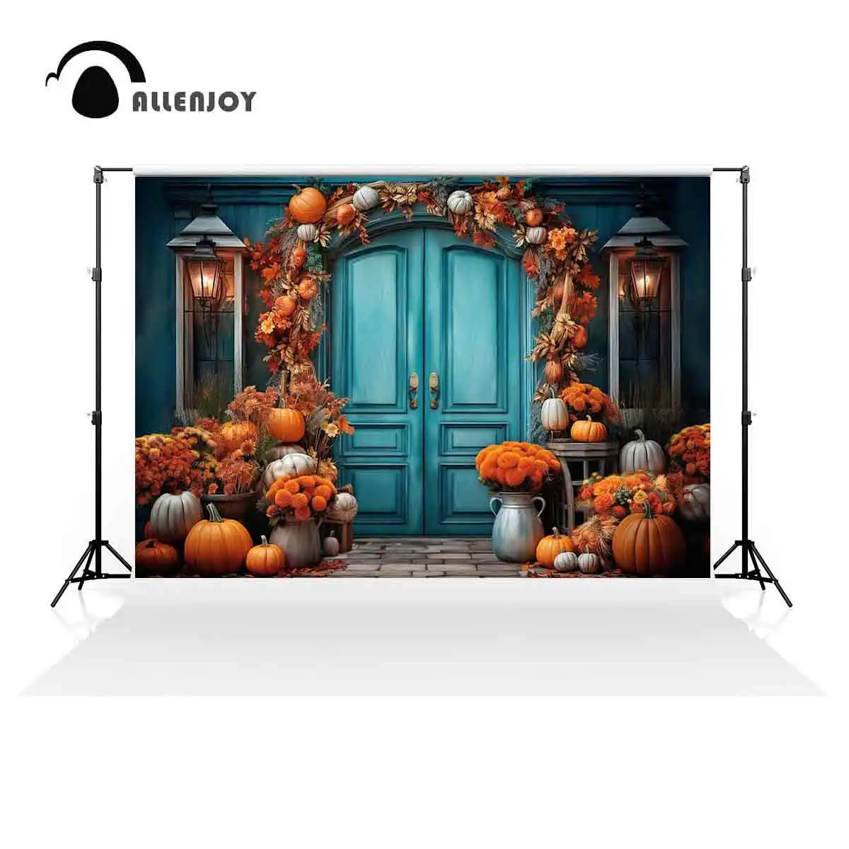 Allenjoy Blue Autumn Pumpkin Door Backdrop