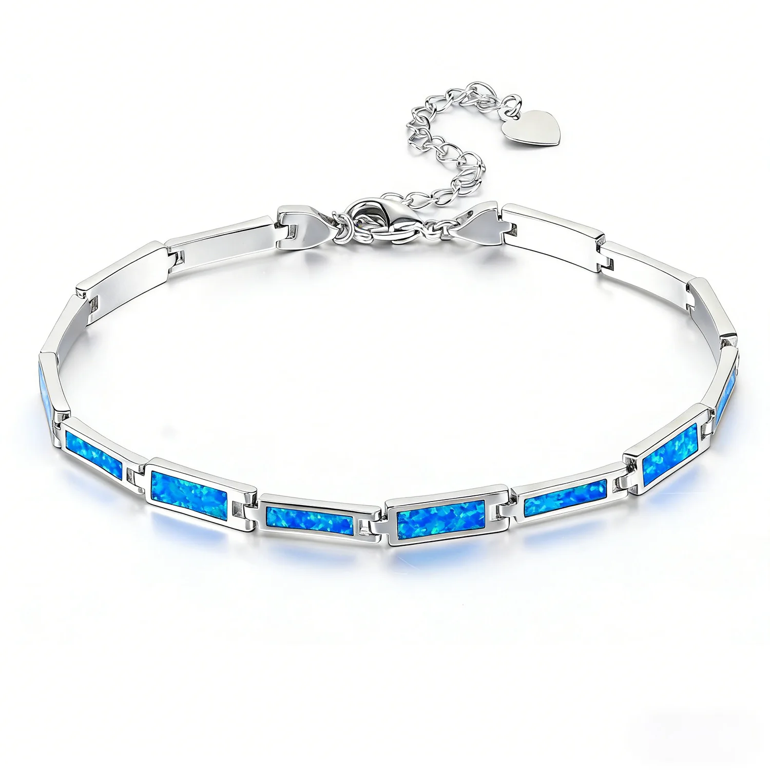 

Silver Plated Bracelet for Women,Blue Opal Gemstone Link Bracelet,Dainty Adjustable Charm Jewelry,Elegant Daily Gift for Her