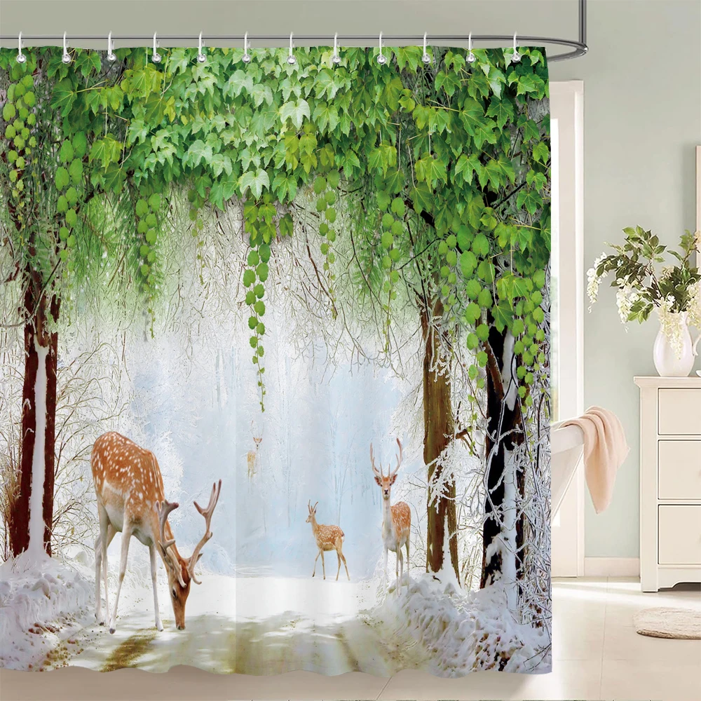 

Forest Elk Deer Shower Curtain Trees Landscape Bathroom Decor Curtains Polyester Fabric Waterproof Bath Curtain With Hooks