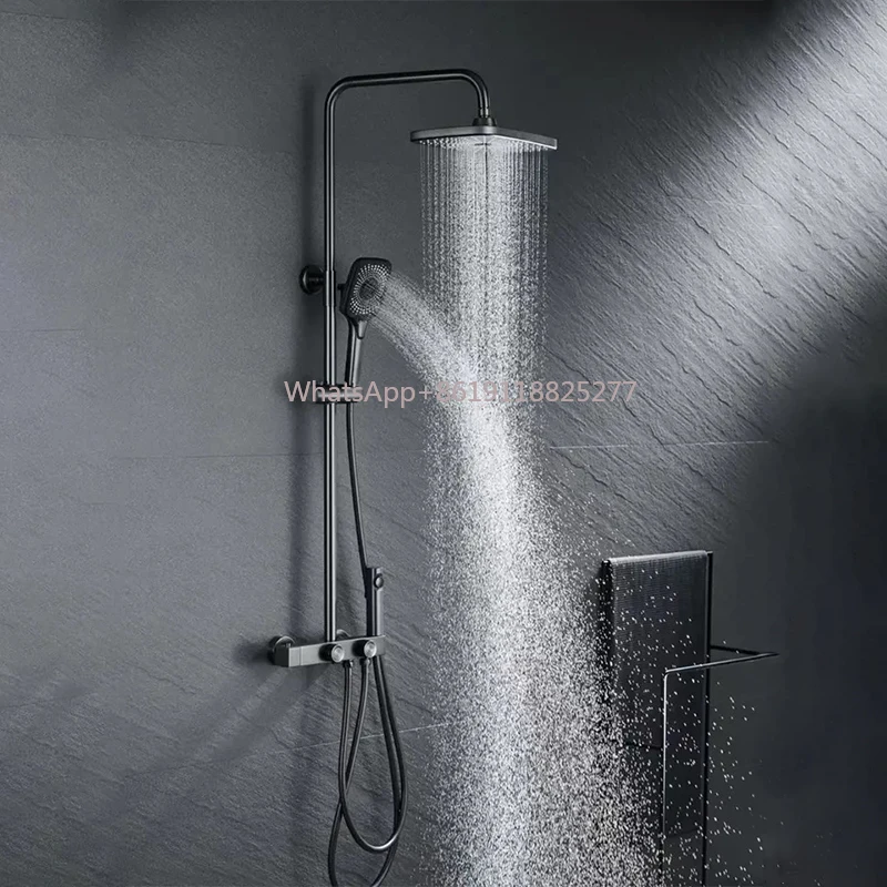 

shower faucet mixer tap column set Kit Luxury lavatory Gun grey rain smart thermostatic cartridge bathroom brass