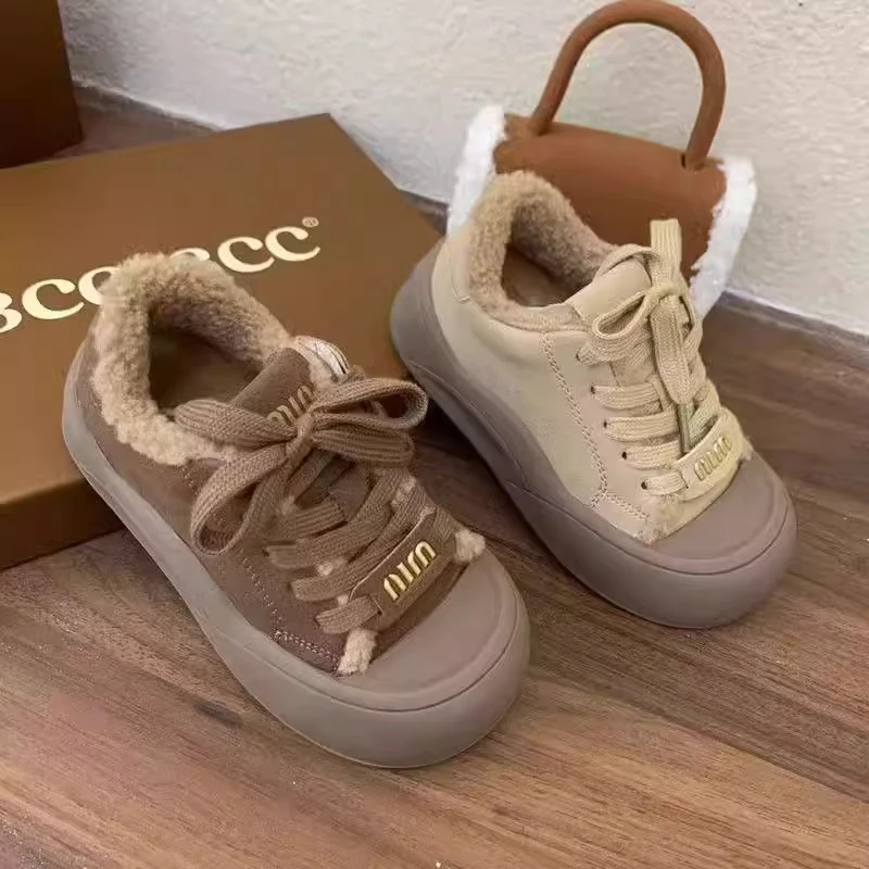 Winter New Children's Shoes Girls Korean Style Lamb Wool Girl Cotton Shoes Thicken Velvet Warm Anti-kick Furry Leisure Shoes