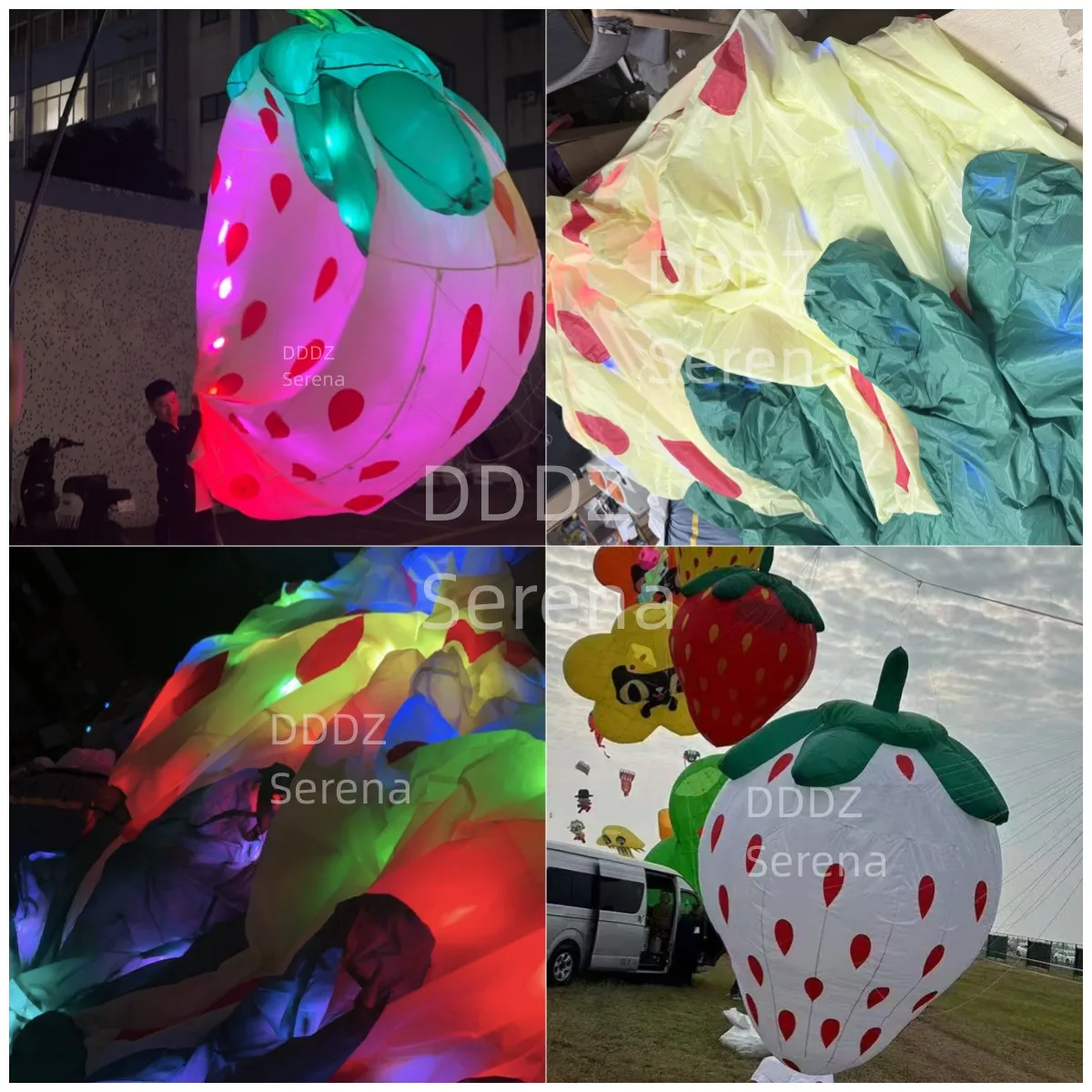 DDDZ 3.5M LED الفراولة طائرة ورقية خط الغسيل أعلى جودة Ripstop النايلون لينة نفخ قلادة ليلة مضيئة تظهر طائرة ورقية