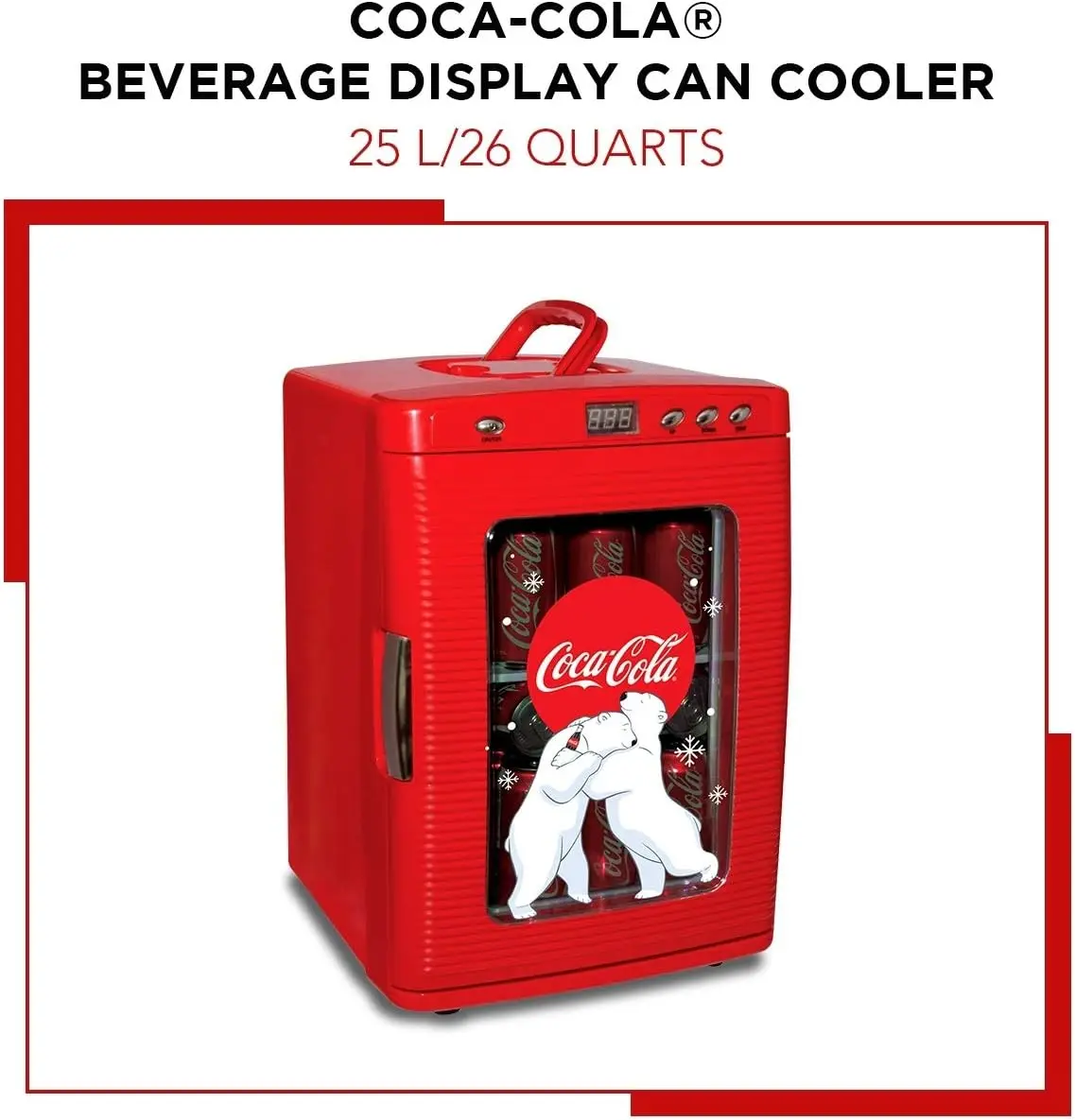 Cola Polar Bear 28 Can Cooler/Warmer w/ 12V DC and 110V AC Cords, 25L (28 qt) Portable Mini Fridge w/Display Window, Travel