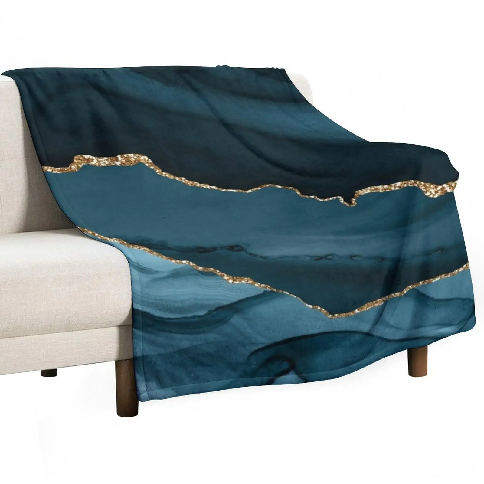 

Watercolor Agate in Slate Blue with Glitter Veins Throw Blanket Kid'S Fashion Sofas Blankets