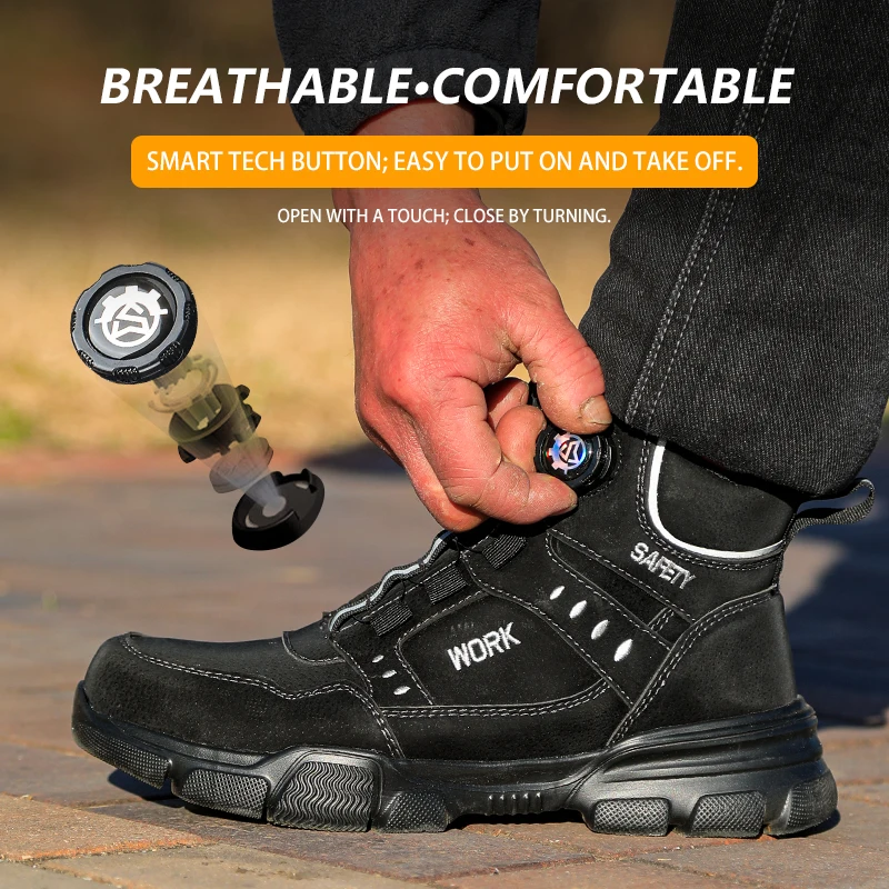 Knob Buckle Anti Smashing and Anti Piercing Lightweight Safety Shoes, Protective Shoes, Work Shoes, Mining Boots