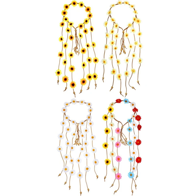 

4 шт., повязка на голову с цветочной короной, летняя повязка на голову с подсолнухом для женщин, костюм, головные уборы, аксессуары для волос