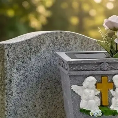 Resin Memorial Grave Vase With Praying Angel And For Cross Design Cemetery Flower Holder For Tombstone Urn Sympathy Decoration