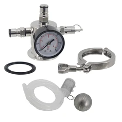 Commercial Keg Manifold 2Inch Tri Clamp Ball Lock Tapping Head with Pressure Gauge and Adjustable PRV 0- 30psi Homebrew