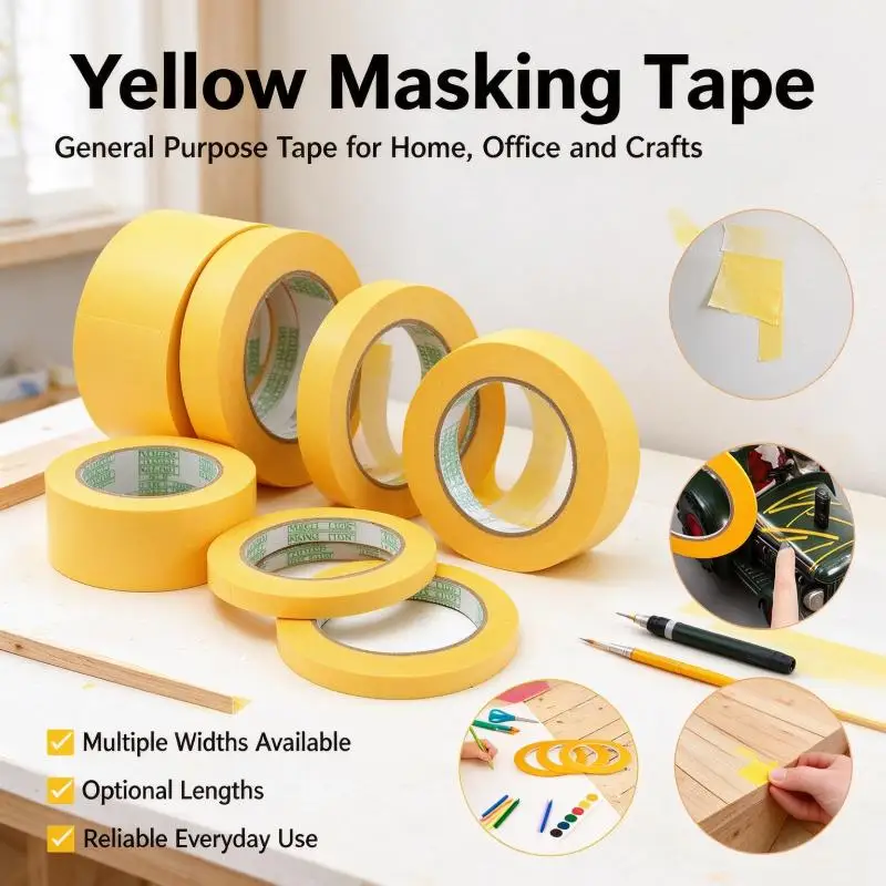 50M/20M/18M  Yellow Masking Tape Adhesive Tape Yellow Painters Tape Textured Paper Car Paint Decoration For Painting