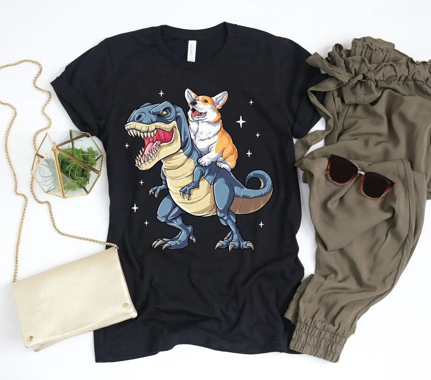 

Рубашка Corgi Dinosaur T Rex, забавная милая рубашка для любителей корги