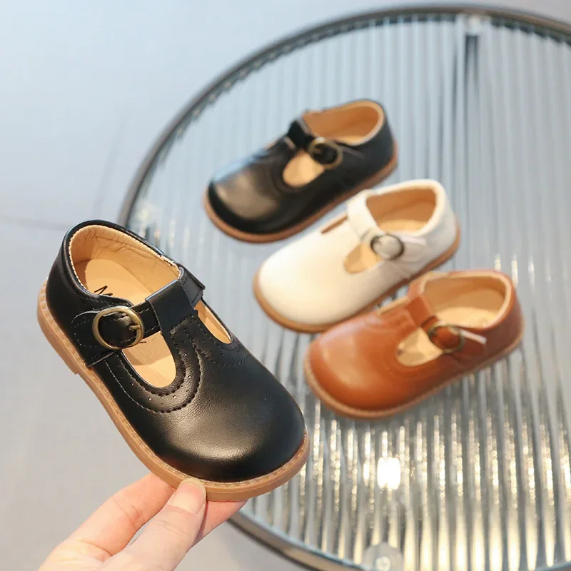 Children's Leather Shoes Spring Fashion T-strap Hollow-out Kids School Mary Janes Causal Soft Soled Boys Girls Flat Single Shoes