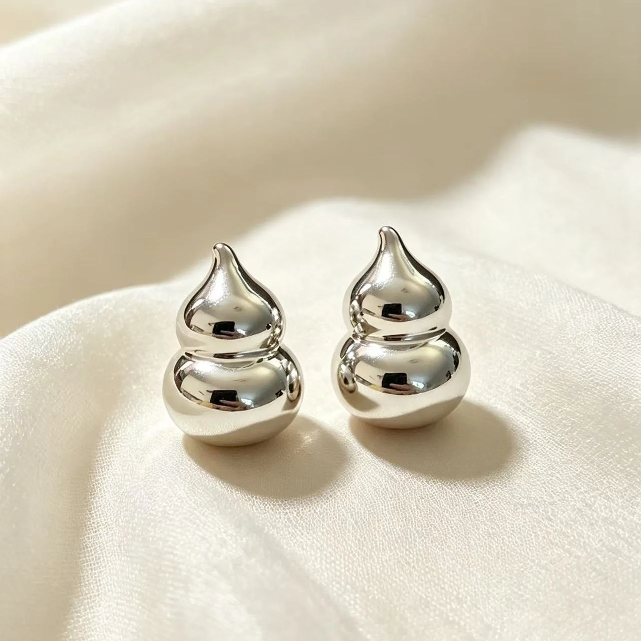 Punk Smooth CCB Gourd Stud Earring Simple Exaggerated Jewelry Wedding Christmas Gift