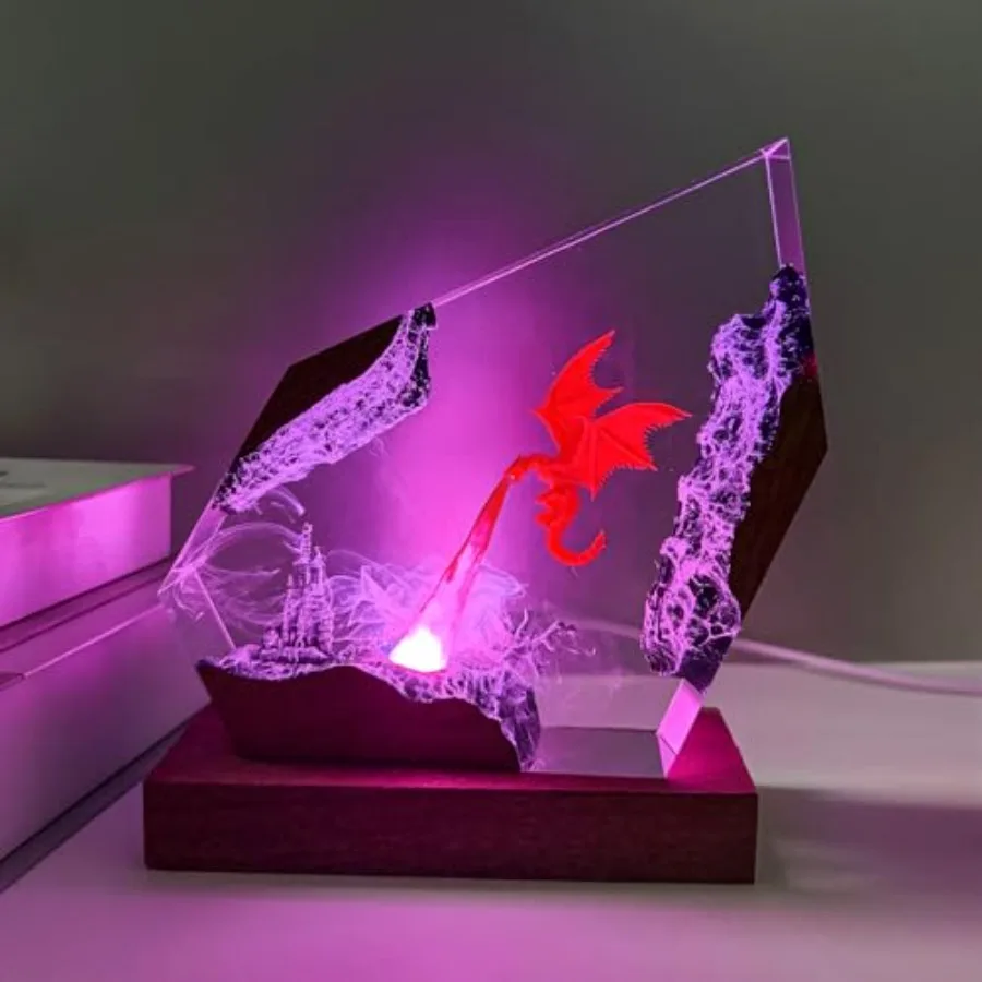 Epoxy Rein Ap Handade Rein Night Light with USB Port, Usb-C, and Usb-A Port, Unique Bedroom Decor, Birthday Holiday Gift for Father