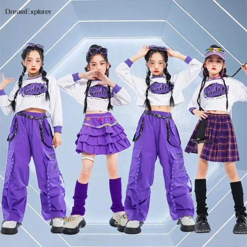 Hip Hop Kids Crop Top Street Dance Cargo Pants Tiered Skirt Girls K-pop Streetwear Child Jazz Costumes Cheerleader Clothes Sets