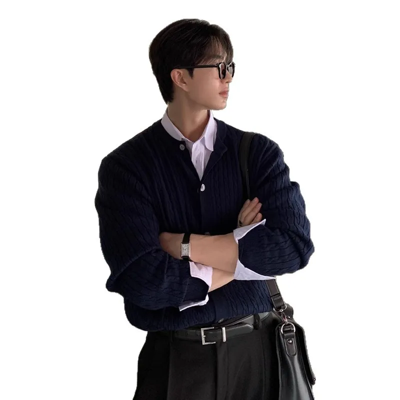 مصنع الربيع والخريف الكورية نمط محبوك سترة الرجال سترة طويلة الأكمام المتخصصة الملمس الموضة تنوعا سترة فضفاضة