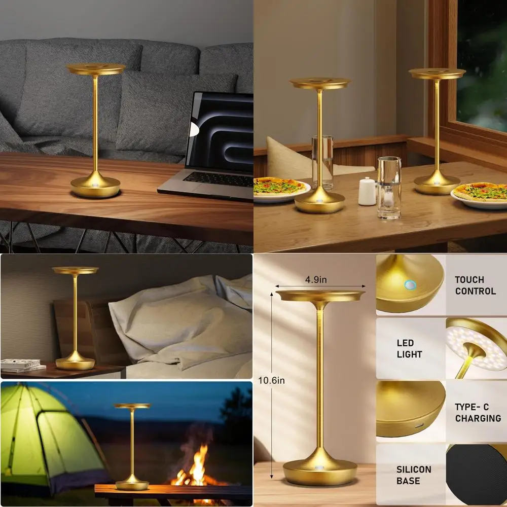 

2 шт. светодиодных перезаряжаемых настольных ламп, портативные уличные лампы на батарейках с 3 режимами цвета и функцией плавного затемнения, с памятью