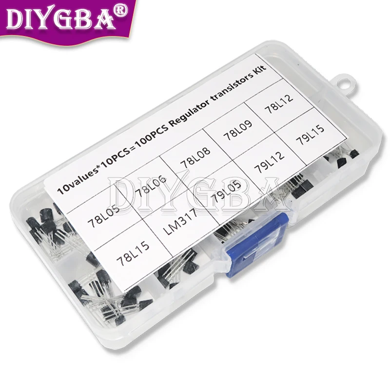 Transistores Reguladores de Tensão, Kit de Sortimento com Caixa, TO-92, 78L05, 78L06, 78L08, 78L09, 78L12, 78L15, 78L24, 79L05, 79L12, 79L15, 100pcs