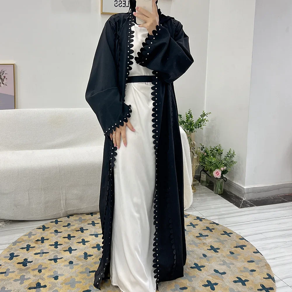 Eid Open Abaya Beads Women Muslim Maxi Dress Dubai Kaftan Cardigan Kimono Turkey Arab Robe Islam Ramadan Jalabiya Kebaya Caftan