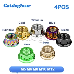 Catdogbear 4PCS Titanium Nuts Double Hex Flange 12 Point Nut M5 M6 M8 M10 M12 Flange Nut For Motorcycle Modification