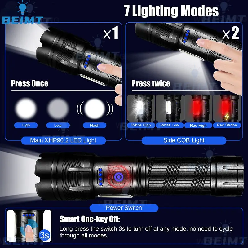 6000000LM Super High Power LED Flashlights Rechargeable Tactical Torch Fishing Lamp 7 Lighting Modes Camping Emergency Lights